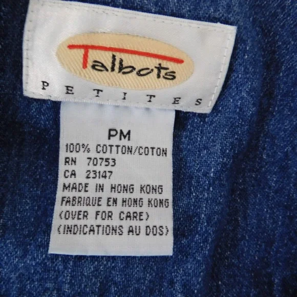 Talbots Womens Denim Shirt Jacket Button Front Brown Collar Size Petite Medium - Picture 4 of 5